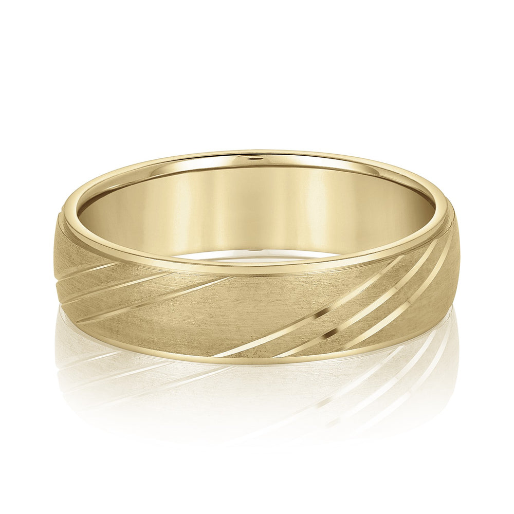 Slim Men's 5mm-8mm Carved Gold Band Everyday