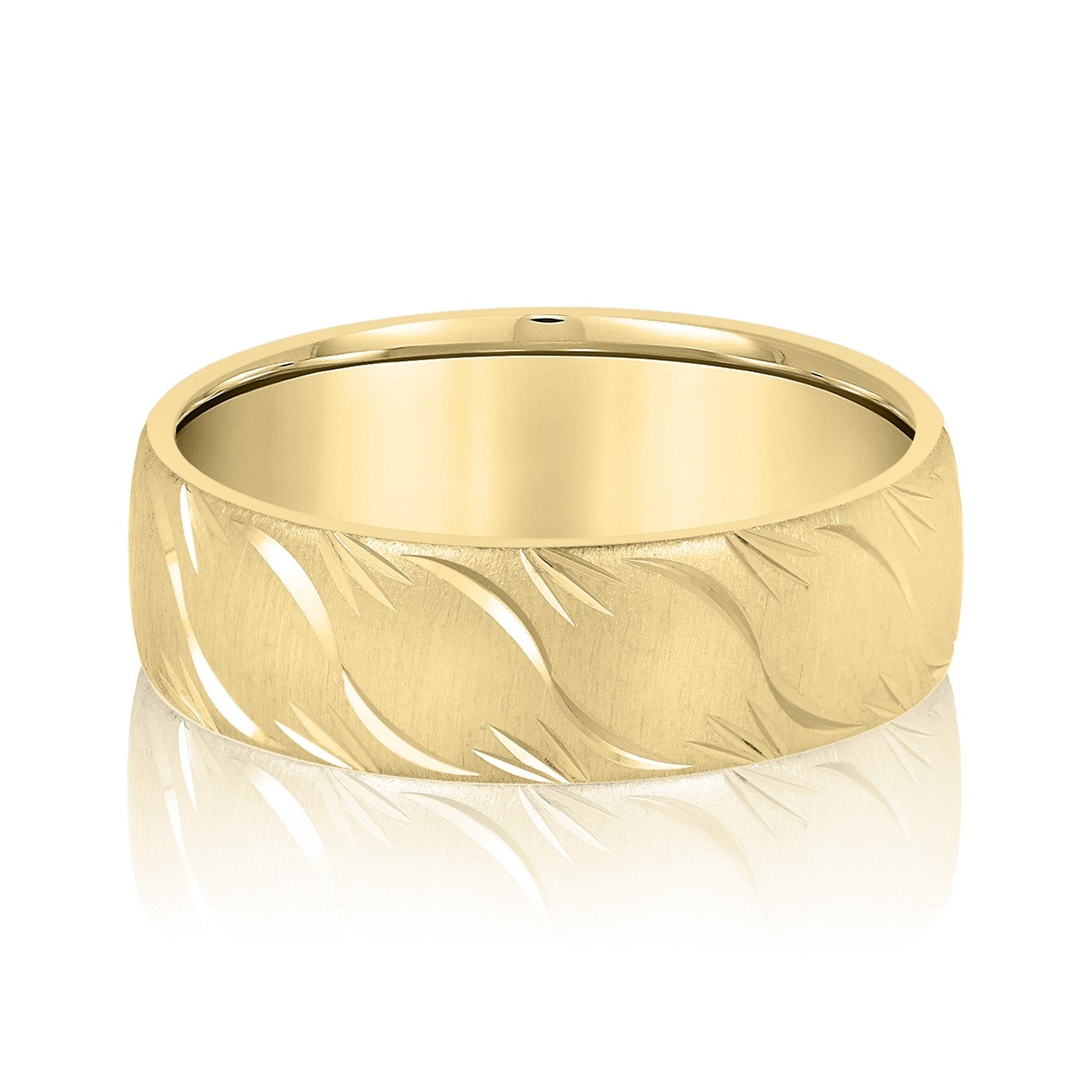 Slim Men's 5mm-8mm Carved Gold Band Sparkle