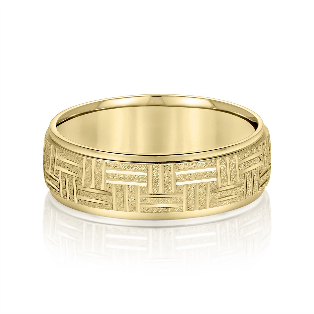 Slim Men's 5mm-8mm Carved Gold Band Shine