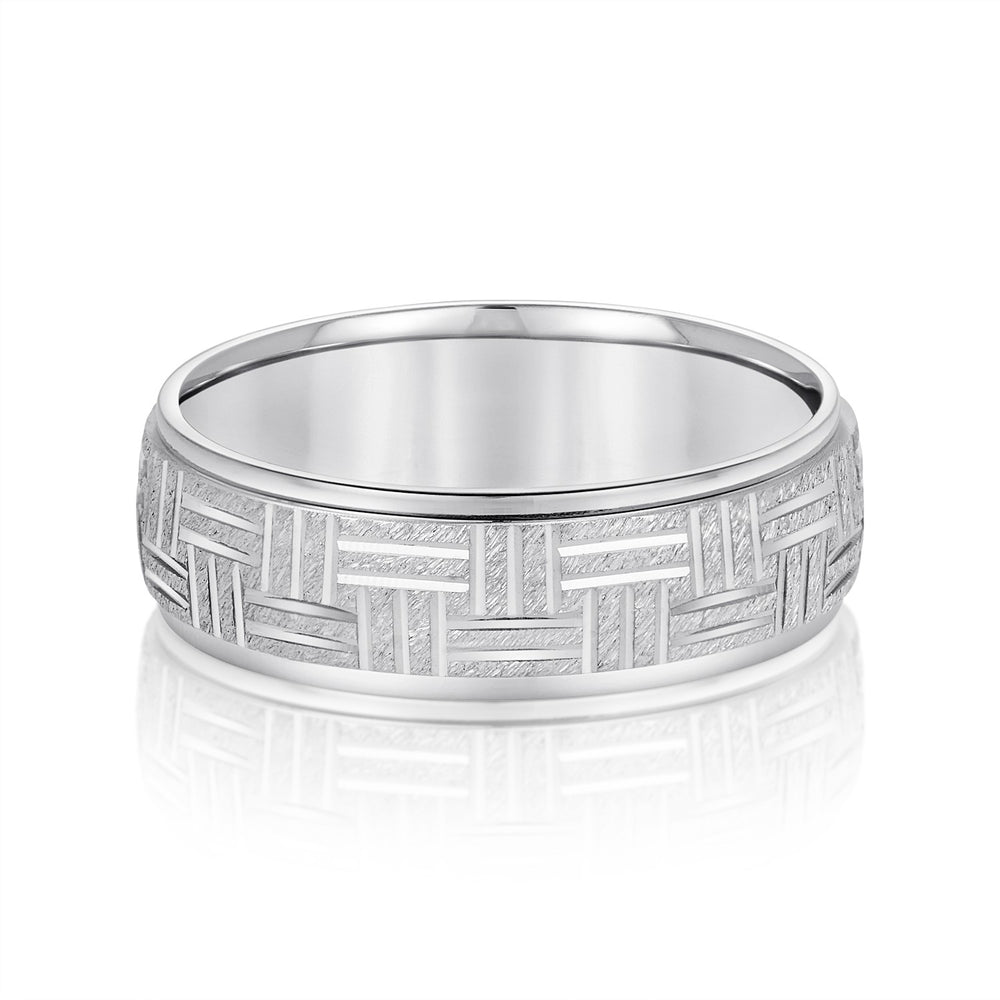Slim Men's 5mm-8mm Carved Gold Band Shine