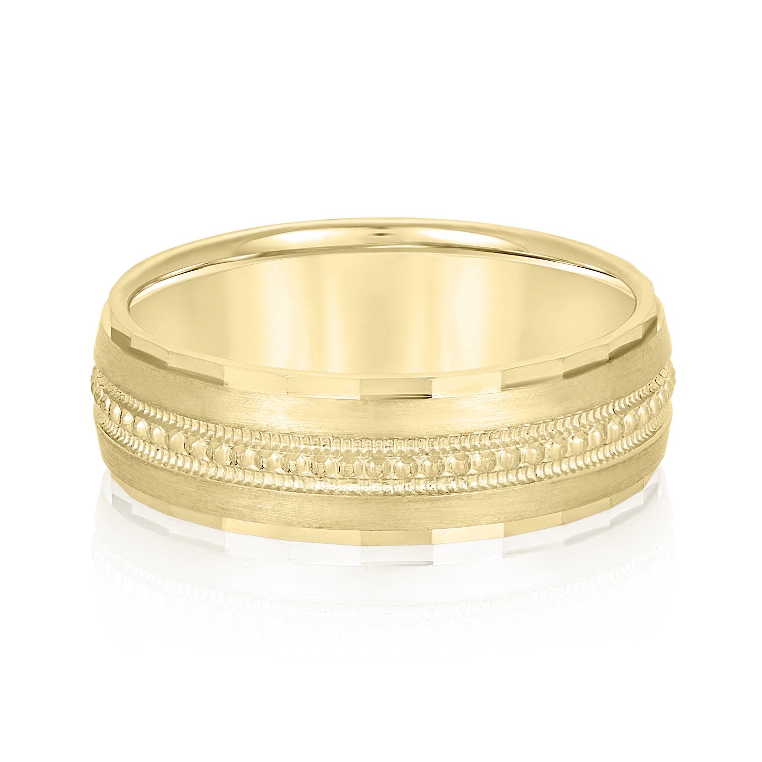 Slim Men's 5mm-8mm Milgrain Edge Gold Band Signature