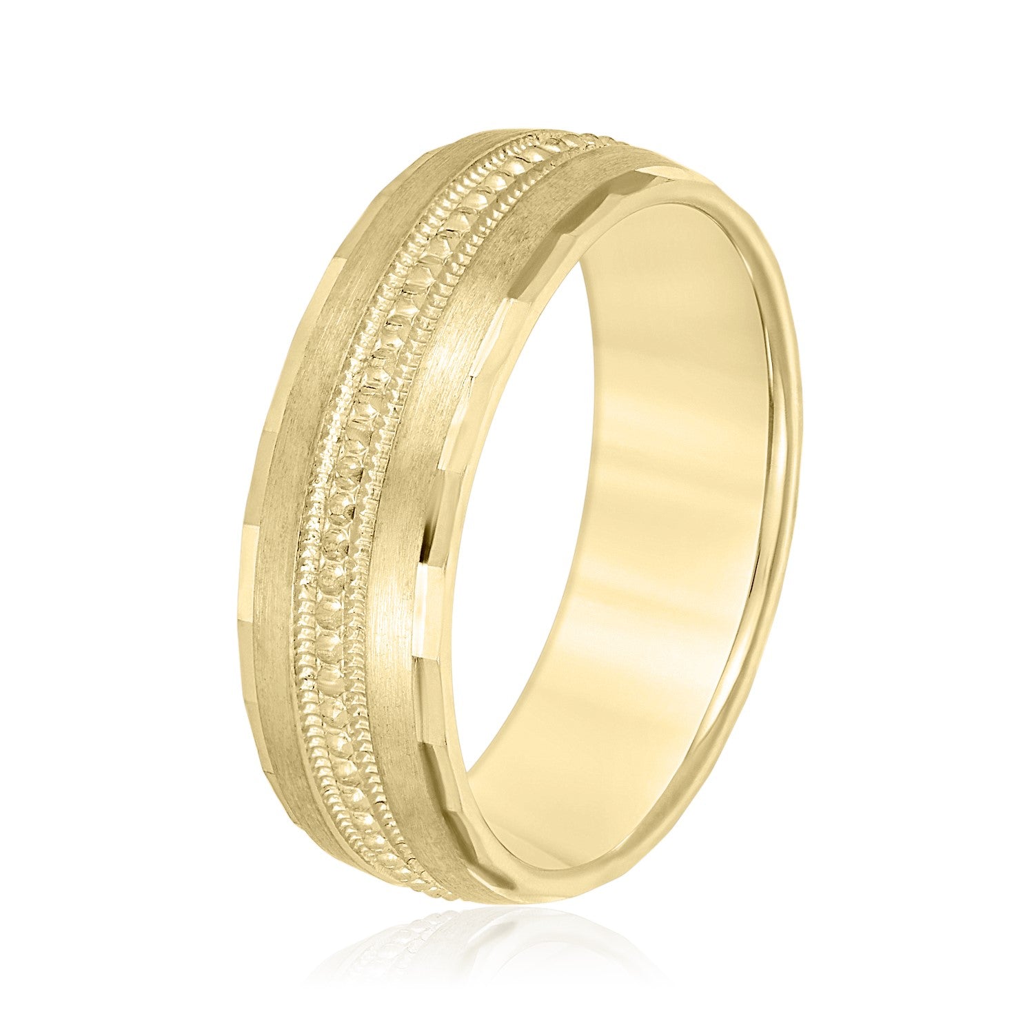 Bold Men's 5mm-8mm Milgrain Edge Gold Band Signature