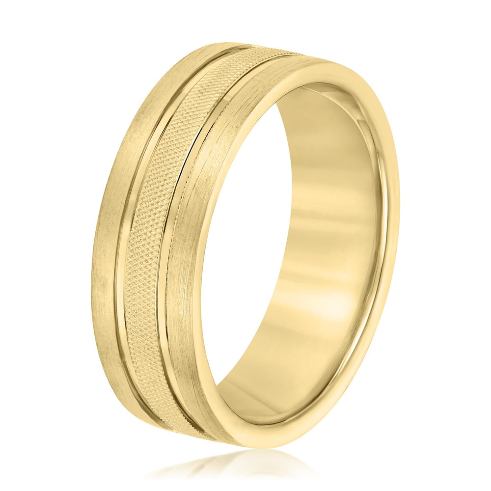 Bold Men's 5mm-8mm Carved Gold Band Anniversary Line