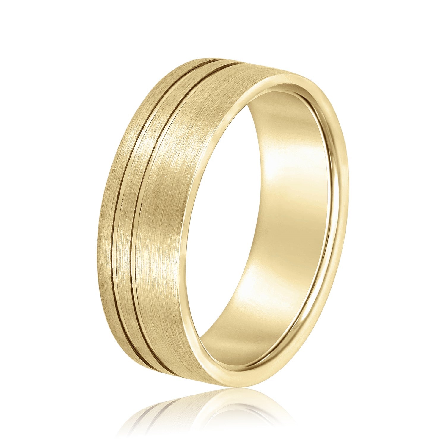 Bold Men's 5mm-8mm Carved Gold Band Mirror Finish