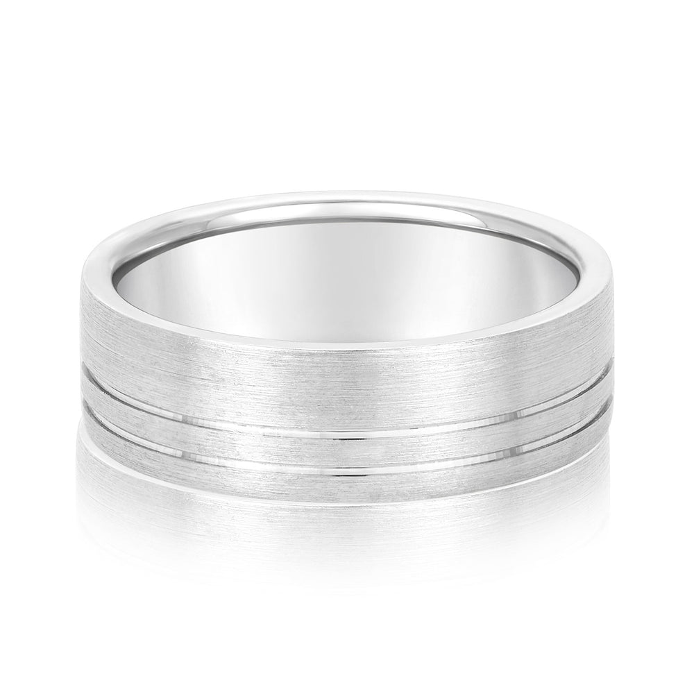 Slim Men's 5mm-8mm Carved Gold Band Soft Shine