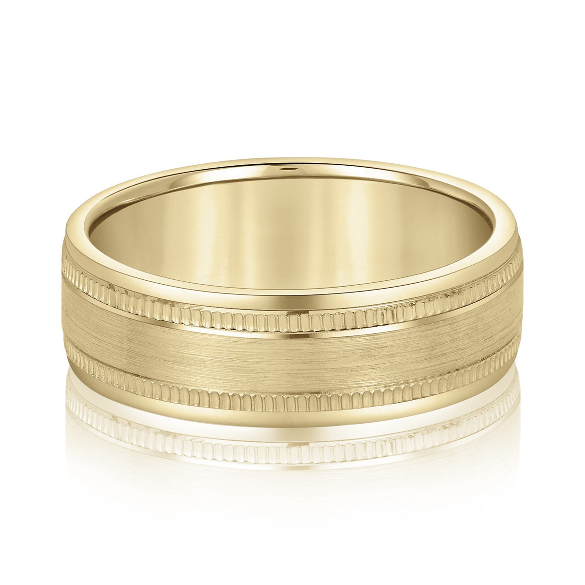Bold Men's 5mm-8mm Milgrain Edge Gold Band Delicate