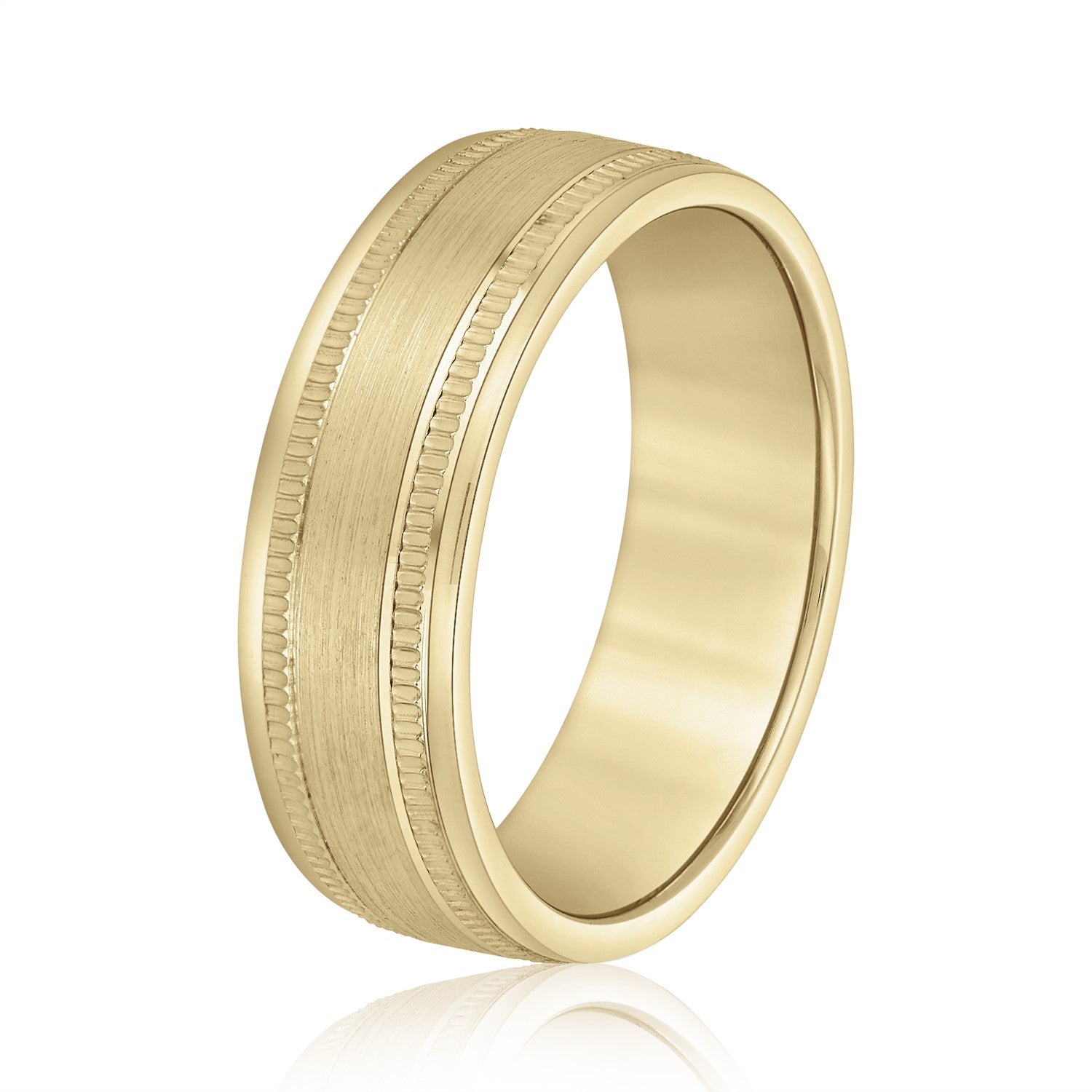 Slim Men's 5mm-8mm Milgrain Edge Gold Band Delicate