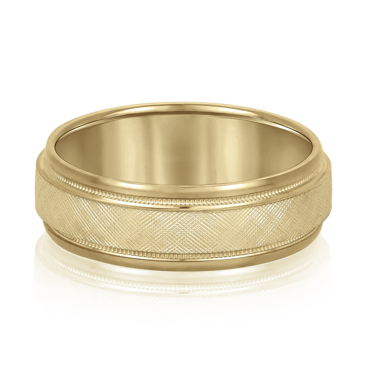 Slim Men's 5mm-8mm Carved Gold Band Pure