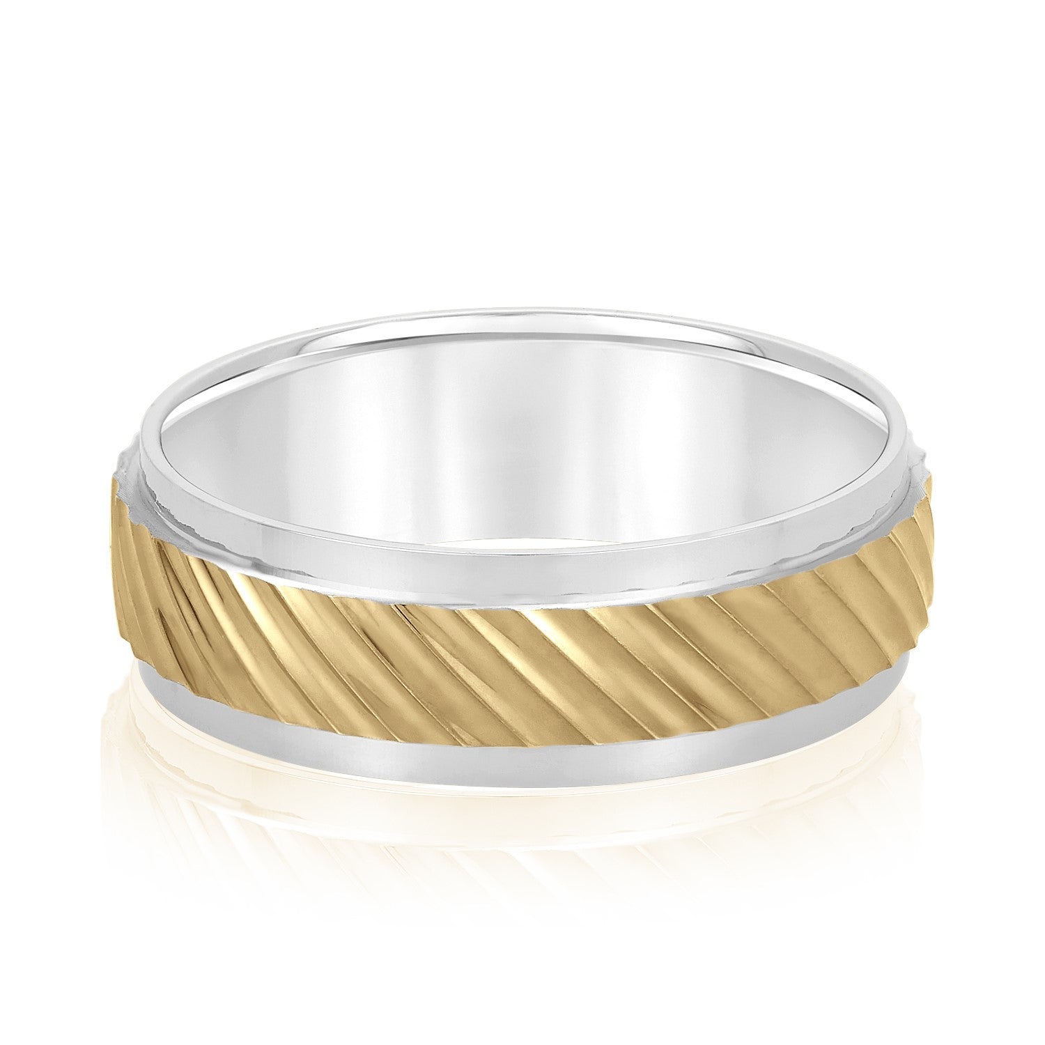 Slim Men's 5mm-8mm Carved Gold Band Bridal Edge