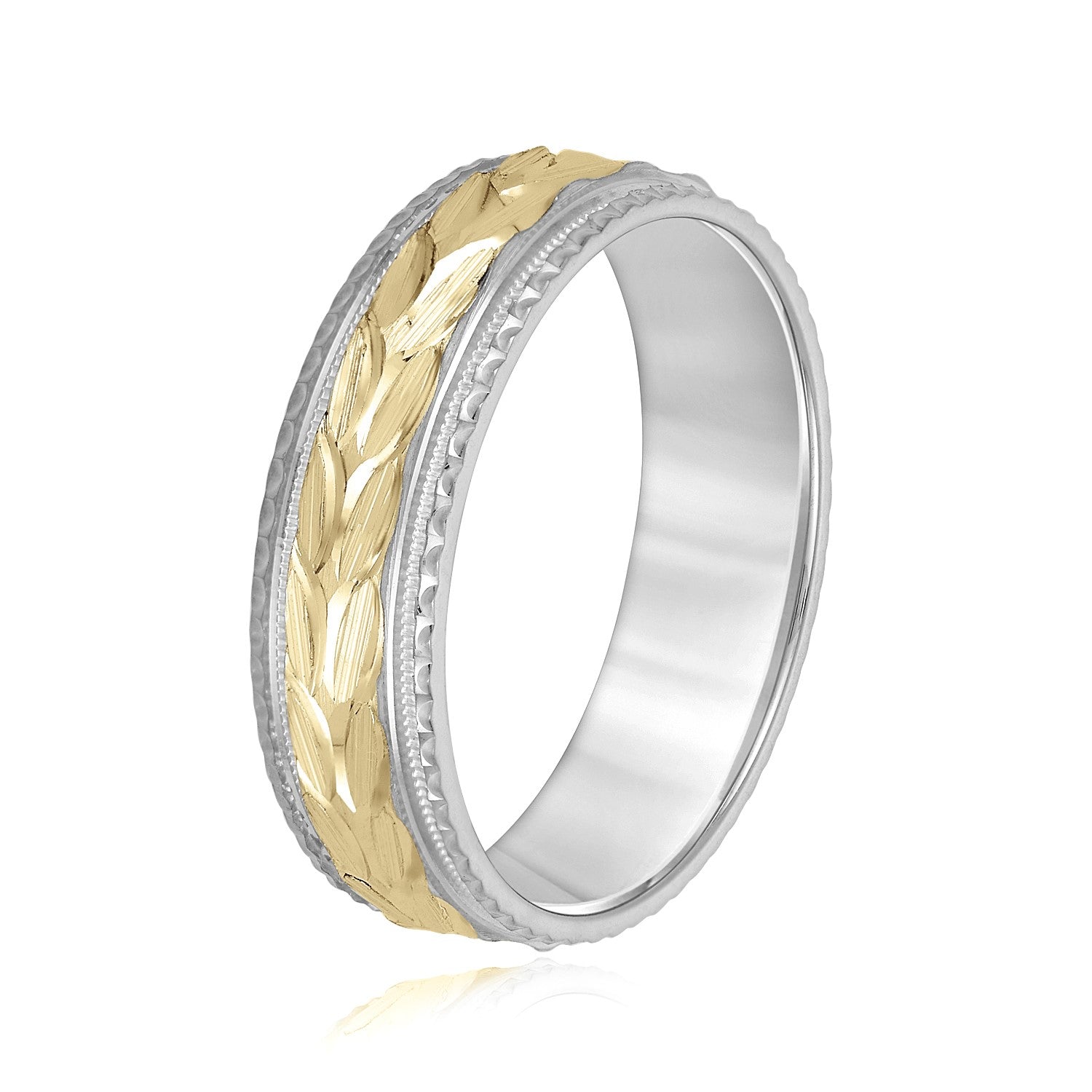 Slim Men's 5mm-8mm Carved Gold Band Modern Set