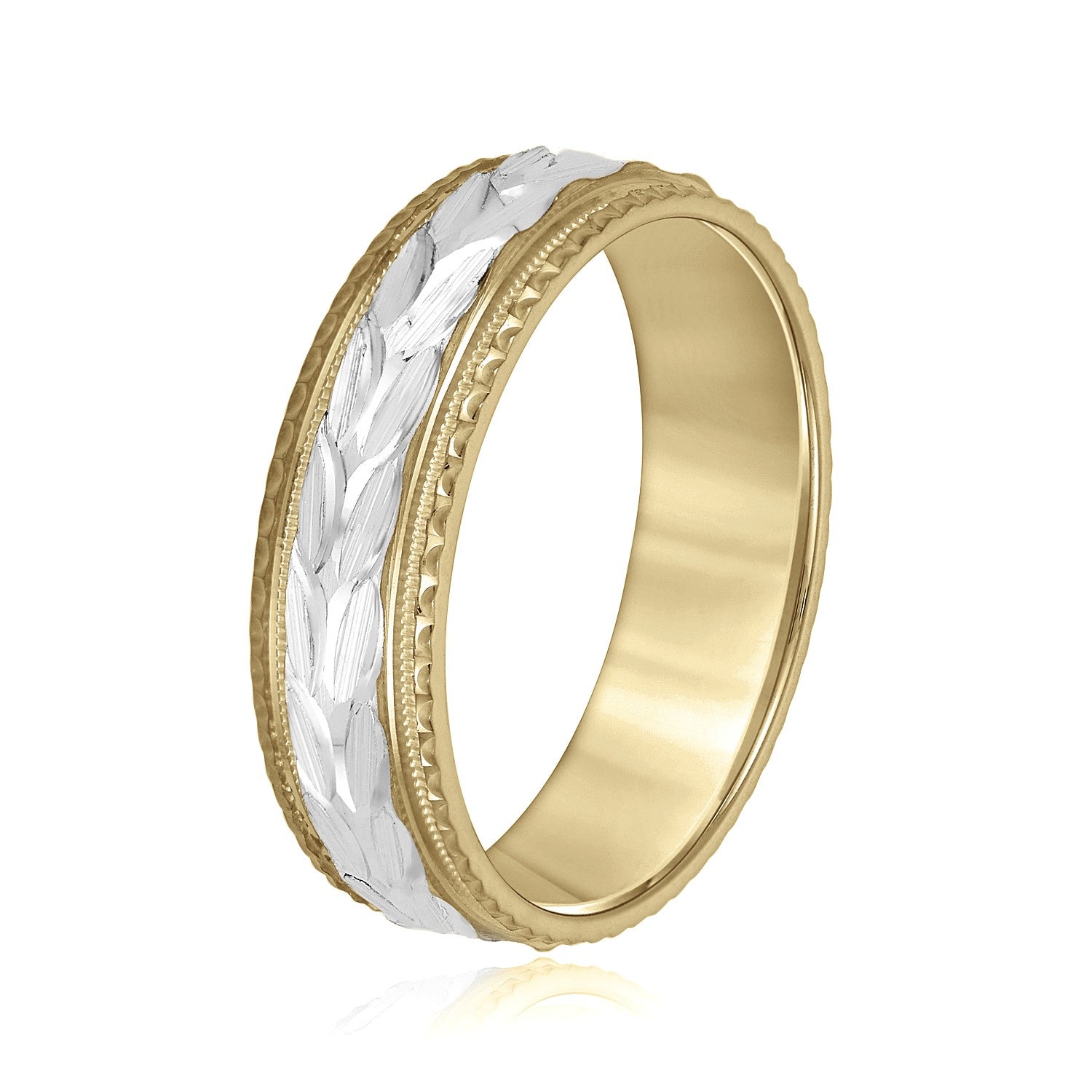 Slim Men's 5mm-8mm Carved Gold Band Modern Set