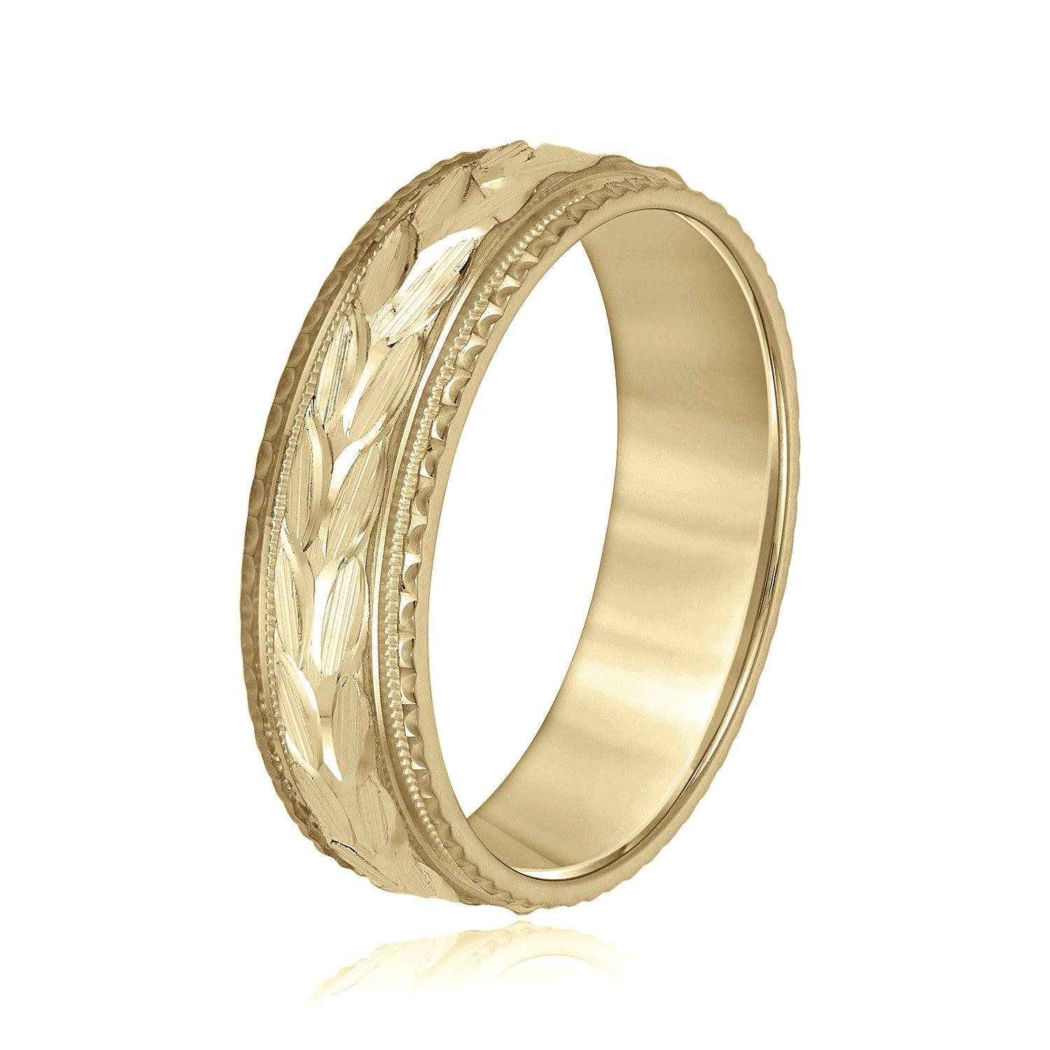 Slim Men's 5mm-8mm Carved Gold Band Modern Set