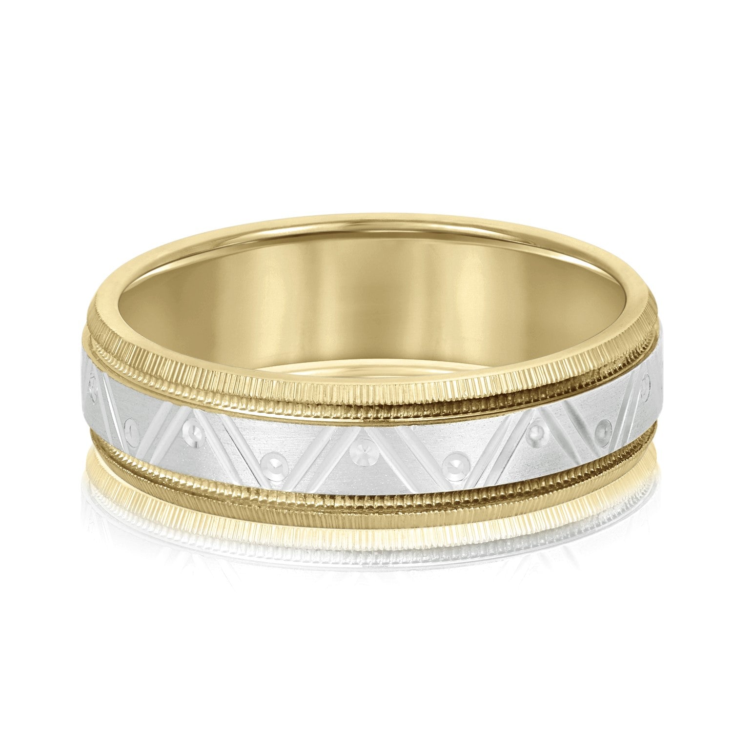 Slim Men's 5mm-8mm Carved Gold Band Classic Set