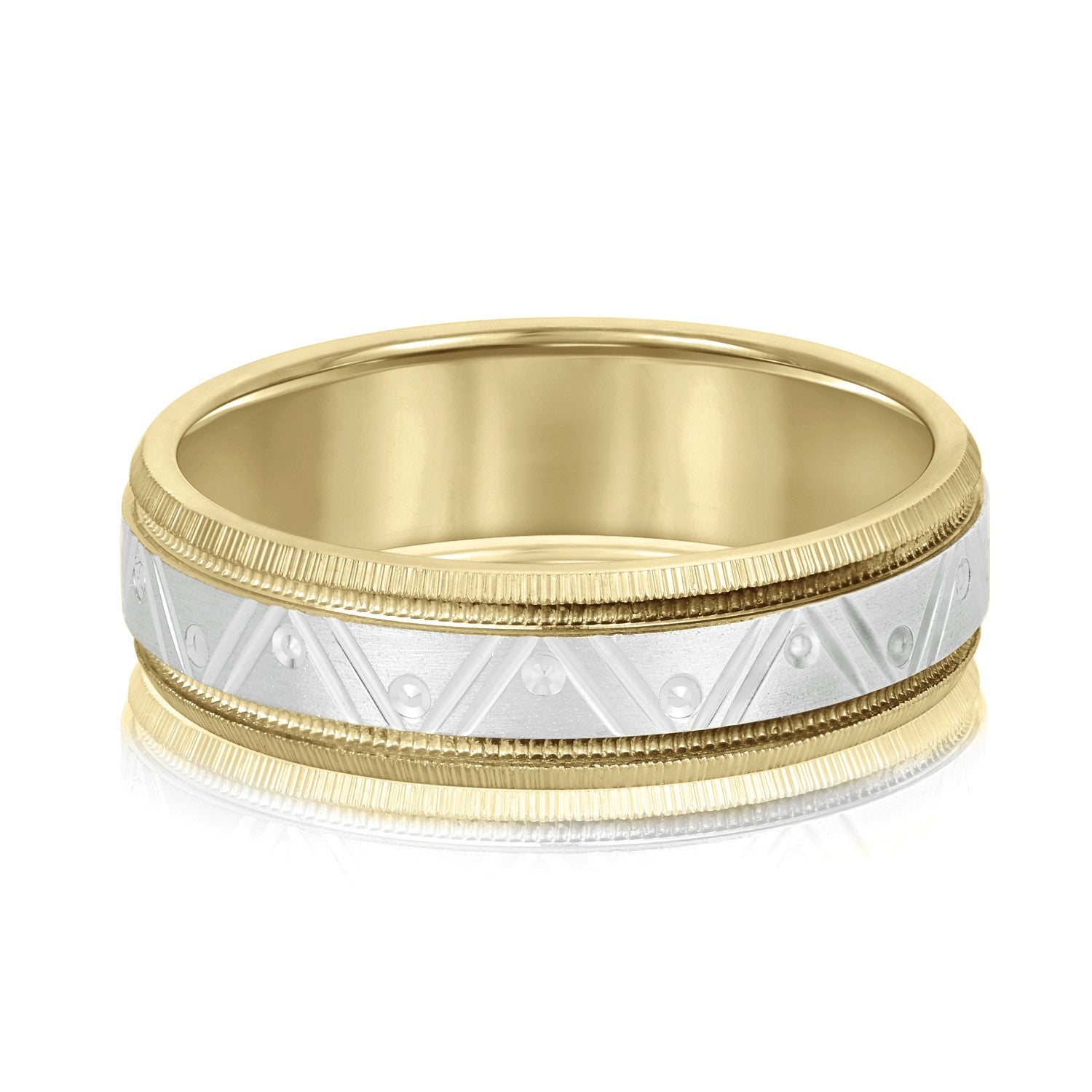 Bold Men's 5mm-8mm Carved Gold Band Modern Set