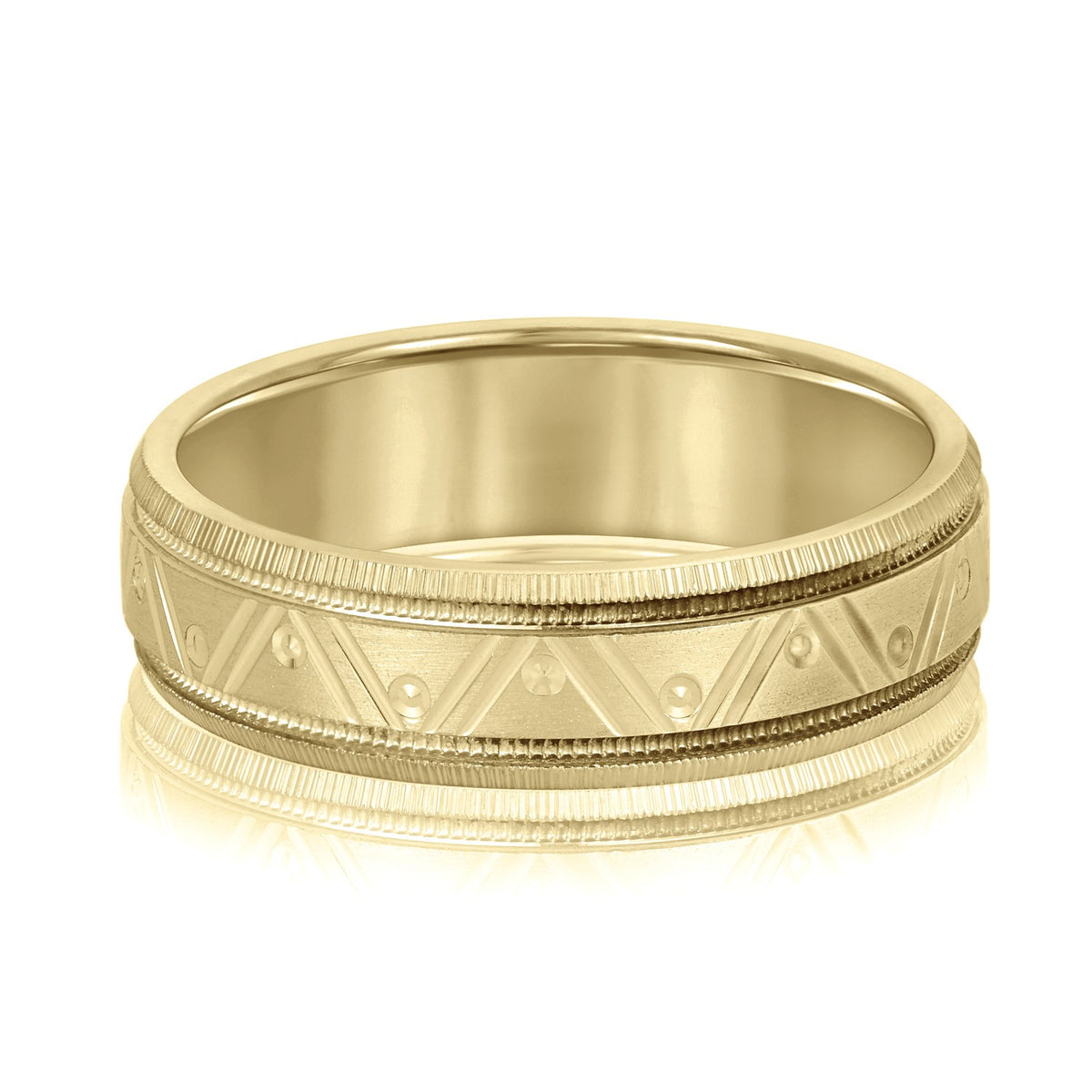 Slim Men's 5mm-8mm Carved Gold Band Classic Set