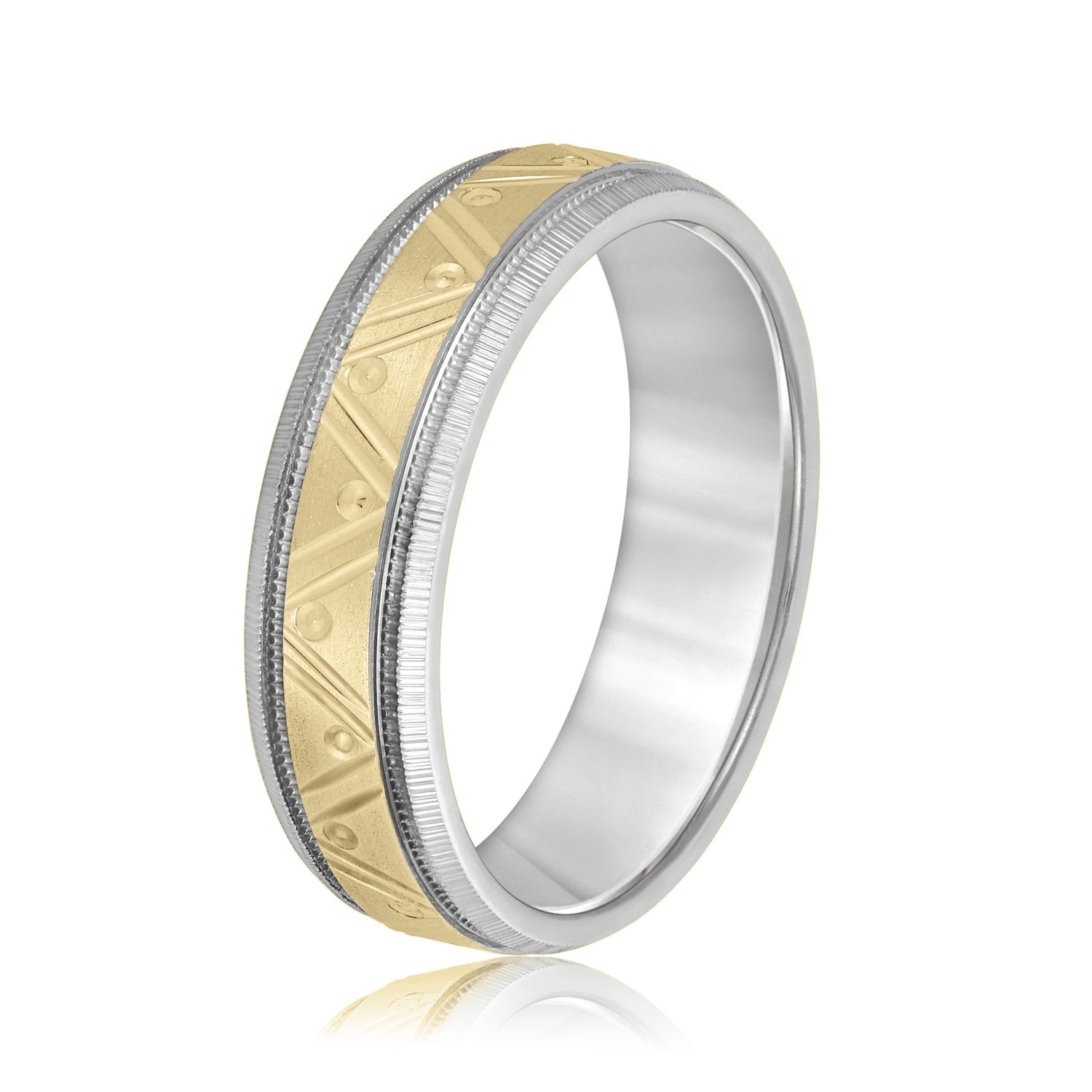 Bold Men's 5mm-8mm Carved Gold Band Modern Set