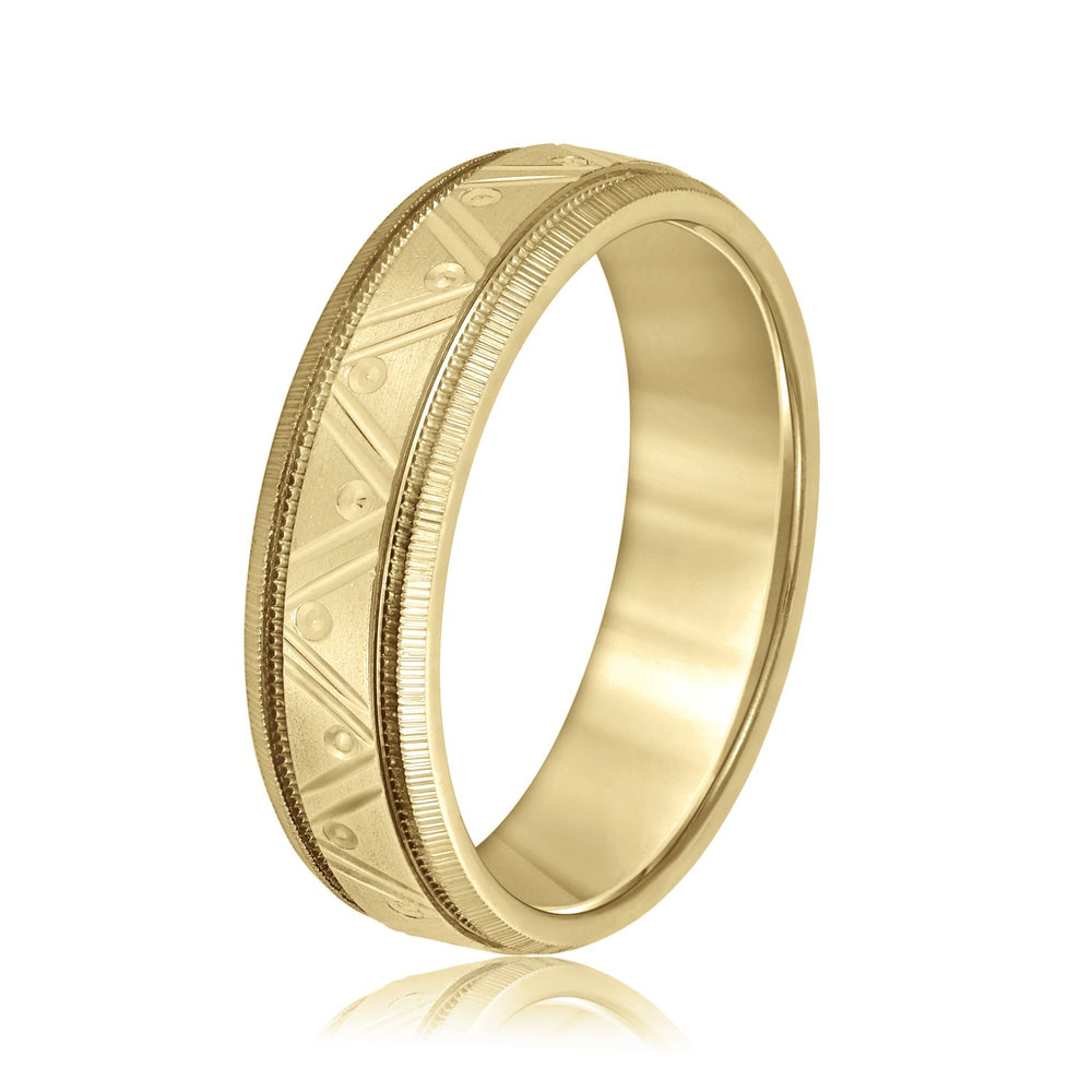 Slim Men's 5mm-8mm Carved Gold Band Classic Set