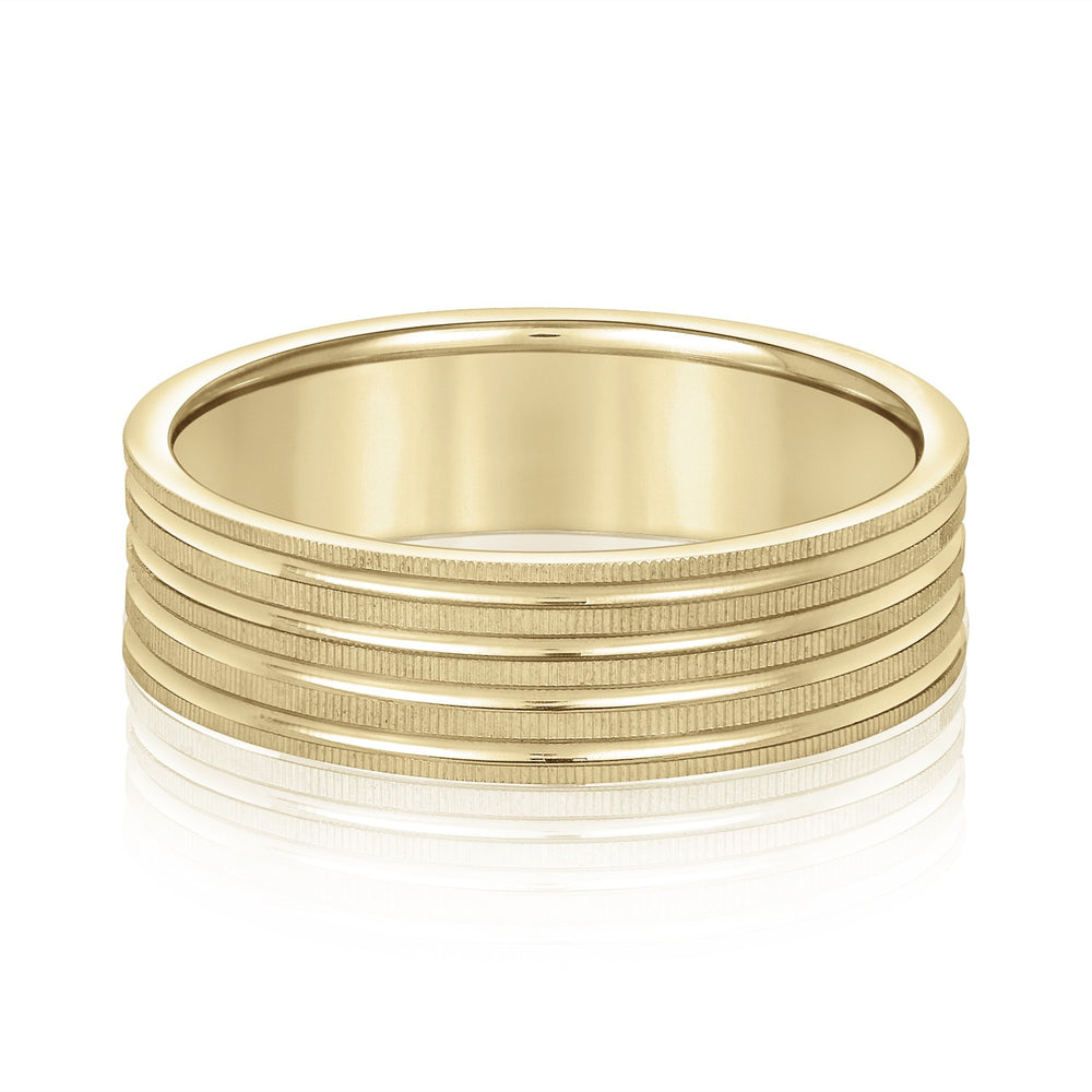 Bold Men's 5mm-8mm Carved Gold Band Elegant Set