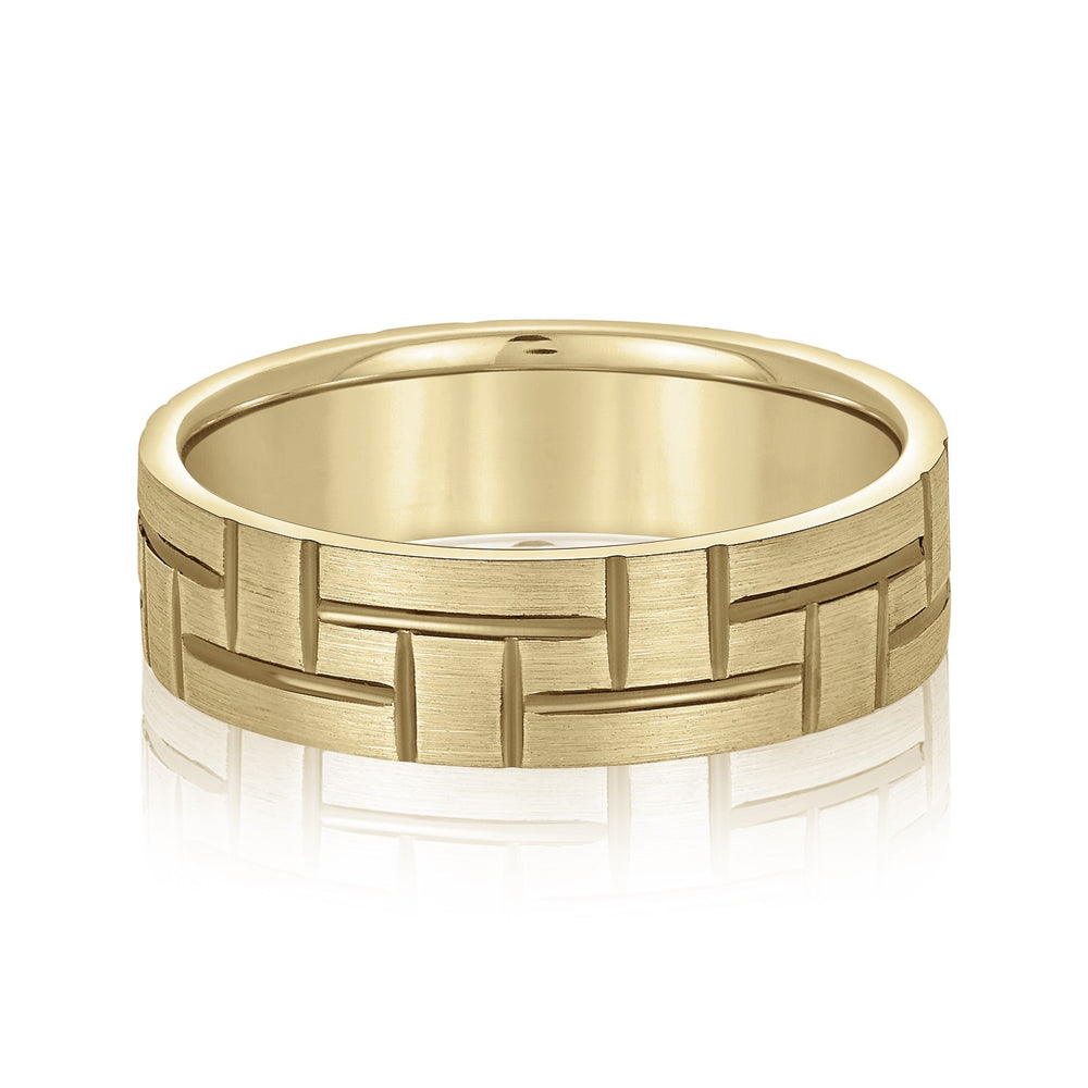 Slim Men's 5mm-8mm Carved Gold Band Court Finish