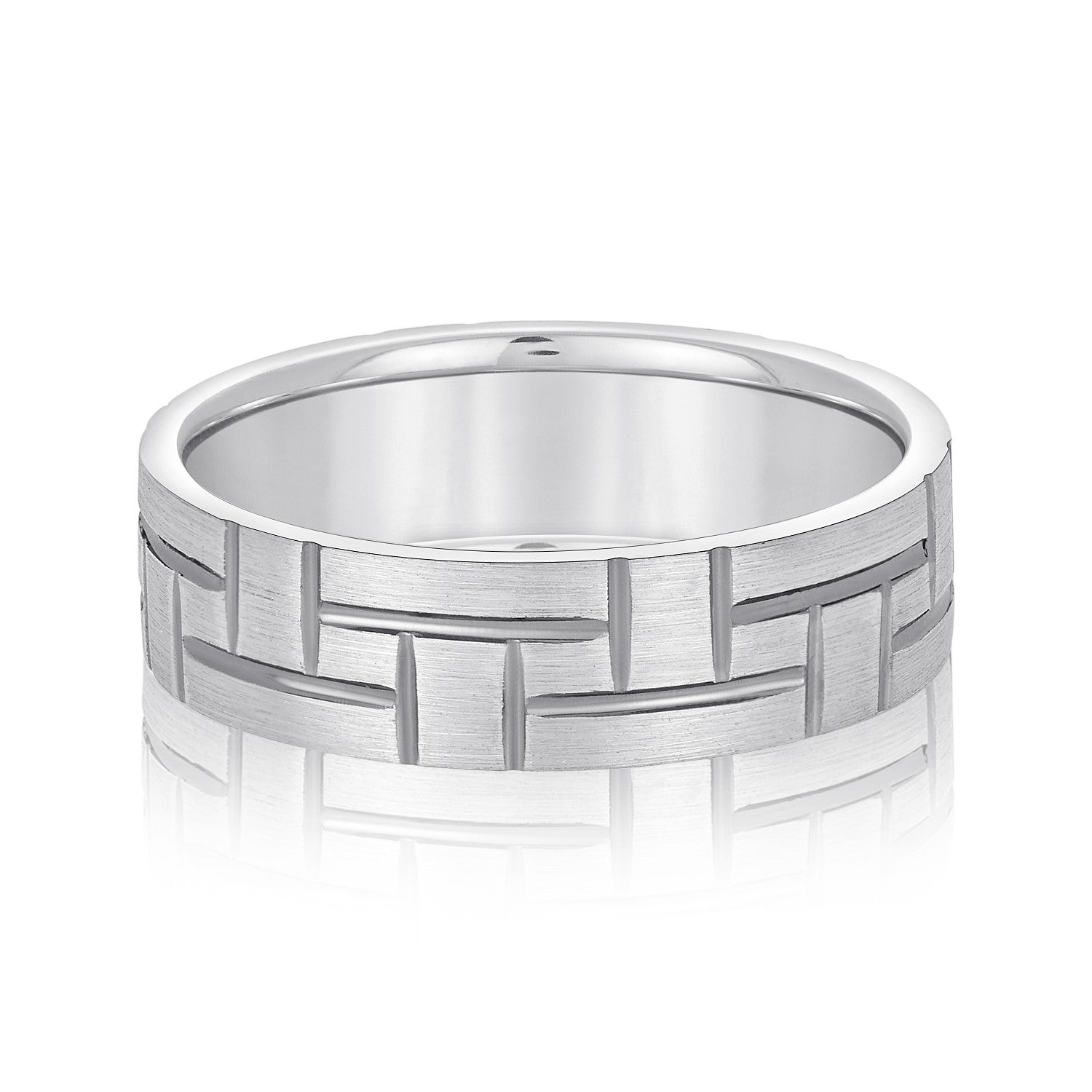Slim Men's 5mm-8mm Carved Gold Band Court Finish