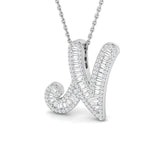 Diamond Script Initial Pendant with Baguette and Round Diamonds