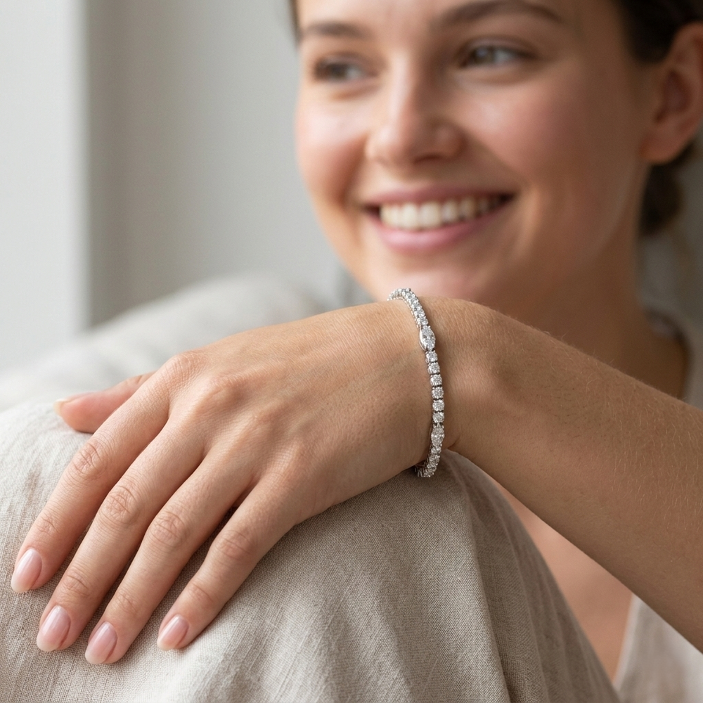 Two Shape Diamond Bracelet, 9K White Gold Bracelet, Luxury Diamond Bracelet, Fine Jewelry Bracelet