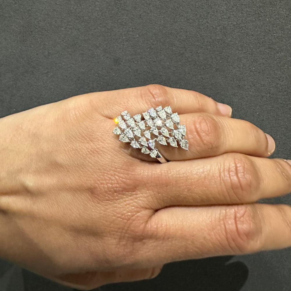 14K  White Gold Natural Diamond Cluster Ring Designer Ring Cocktail Ring