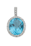 9K White Gold Bezel Set Solitaire Blue Topaz & Natural Diamond November Pendant