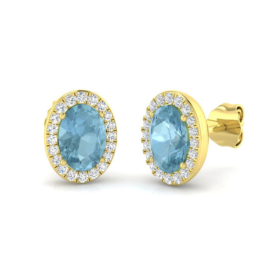 Sky Blue Topaz Prong-Set Stud Earrings with Round Natural Diamonds in 9K White Gold