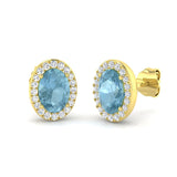 Sky Blue Topaz Prong-Set Stud Earrings with Round Natural Diamonds in 9K White Gold
