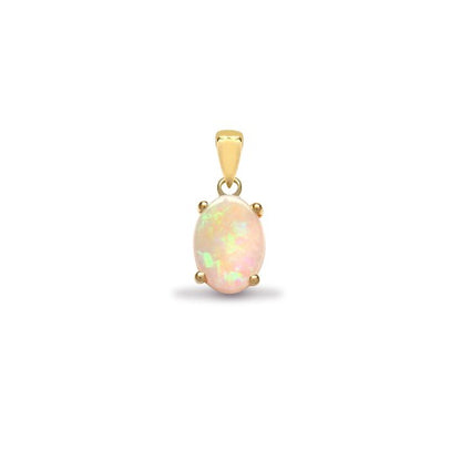 18K Yellow Gold Solitaire Opal October Birthstone Pendant with 4-Prong Setting