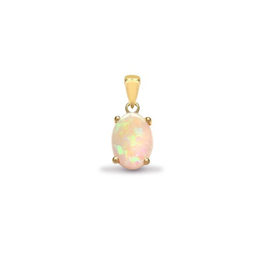 18K Yellow Gold Solitaire Opal October Birthstone Pendant with 4-Prong Setting