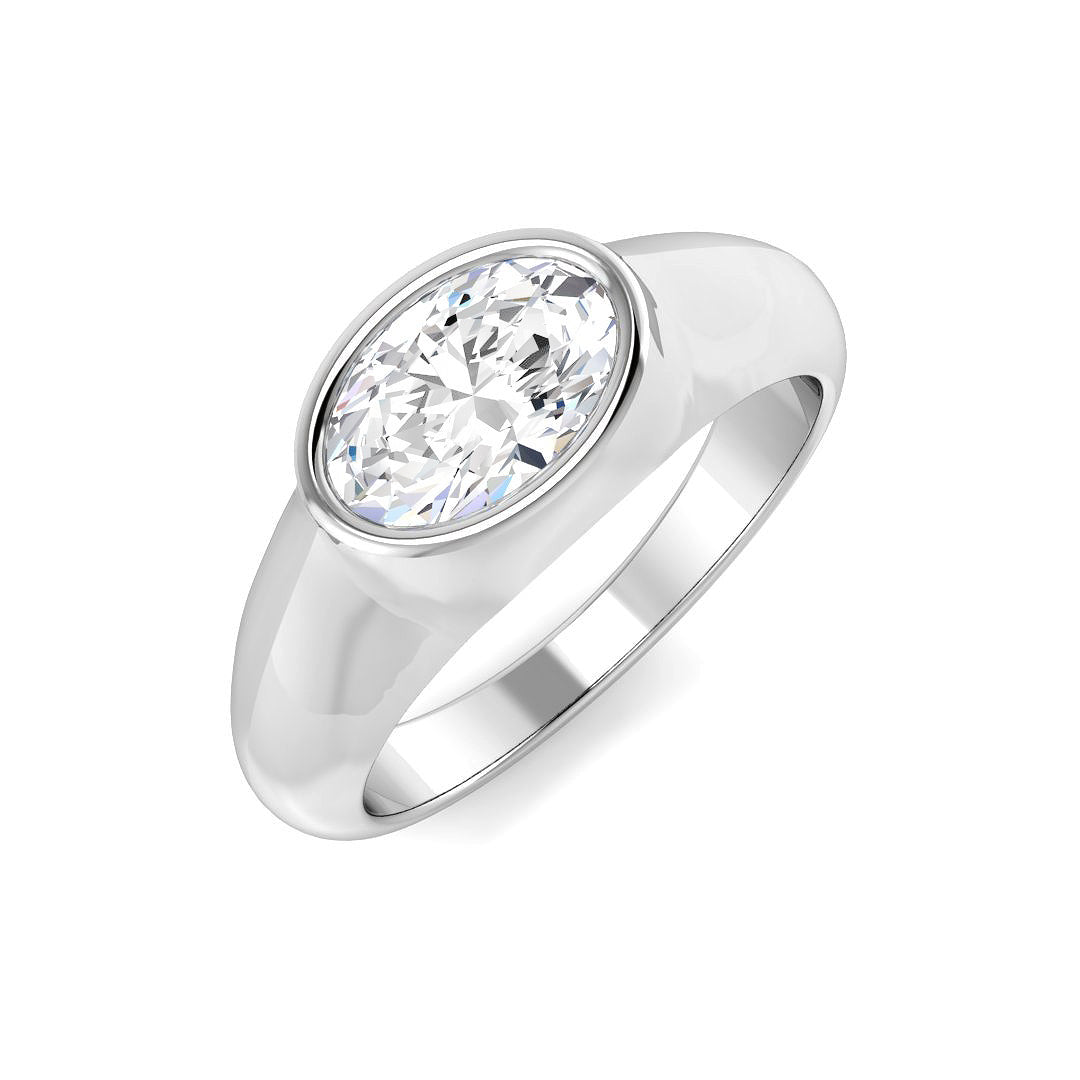 Oval Bezel Engagement Ring For Men Lab Grown Diamond in Gold & Platinum