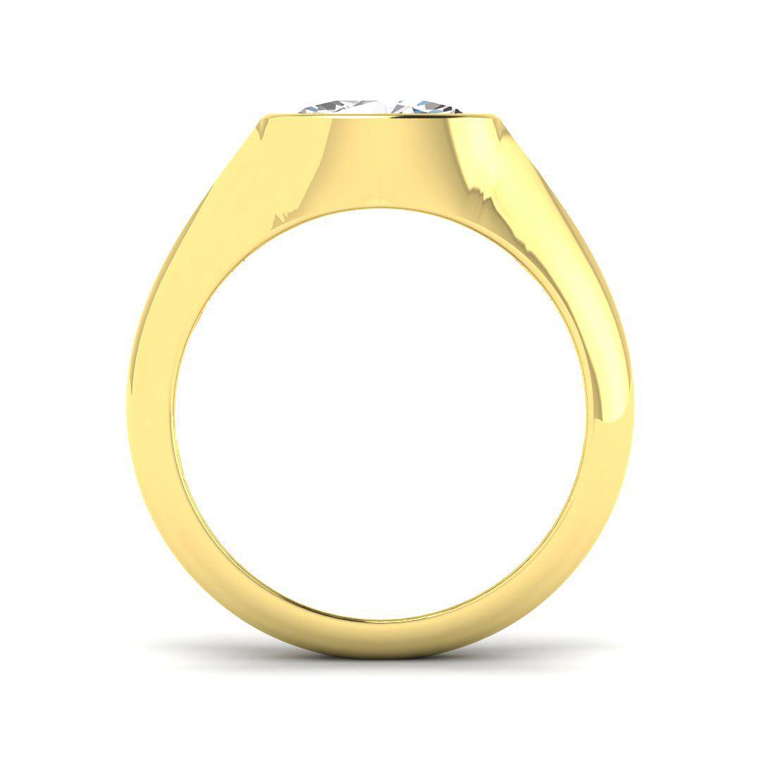 Oval Bezel Engagement Ring For Men Lab Grown Diamond in Gold & Platinum