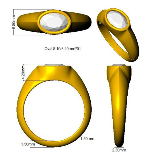 Oval Bezel Engagement Ring For Men Lab Grown Diamond in Gold & Platinum