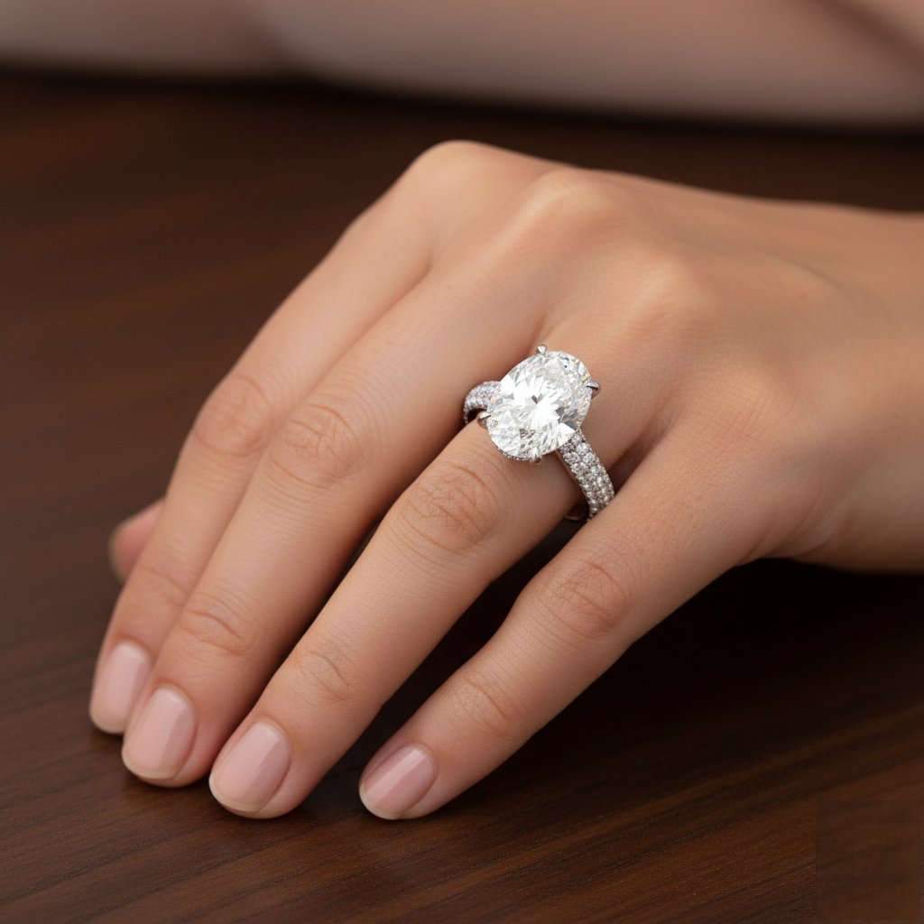 Oval Diamond Double Pavé Ring – White Gold