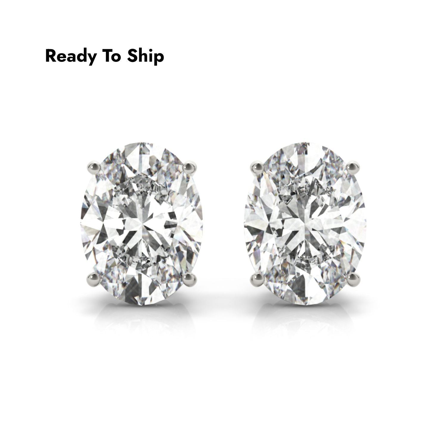 2.00 Carat Lab Grown Oval Diamond Stud Earrings in 9K White Gold, Oval Solitaire Lab Diamond Stud Earrings with Push Back
