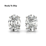 2.00 Carat Lab Grown Oval Diamond Stud Earrings in 9K White Gold, Oval Solitaire Lab Diamond Stud Earrings with Push Back