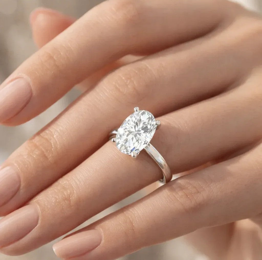 Classic Oval Diamond Solitaire Ring With Sleek Gold Finish