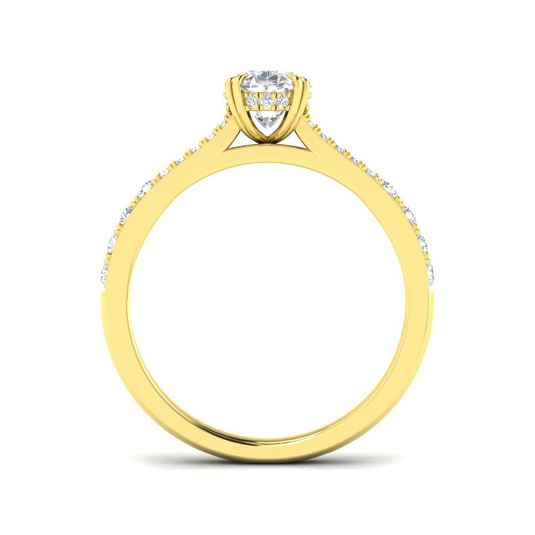Oval diamond proposal ring in polished gold