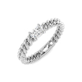 Oval diamond solitaire chain ring in white gold with modern linked band
