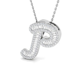 Diamond Script Initial Pendant with Baguette and Round Diamonds