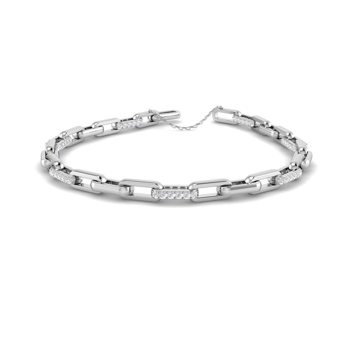 18K White Gold Natural Diamond Pave Paperclip Bracelet