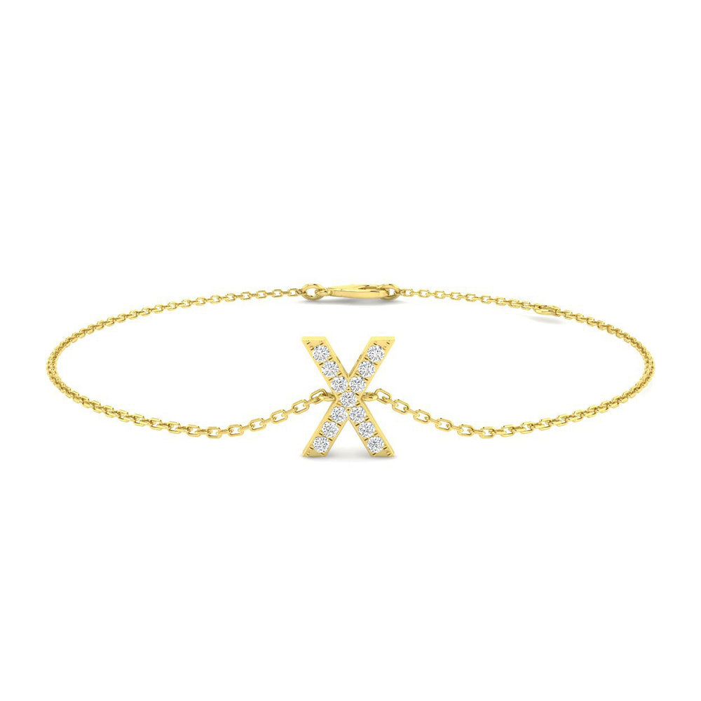 Pave Set Round Diamond Letter X Chain Bracelet