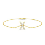 Pave Set Round Diamond Letter X Chain Bracelet
