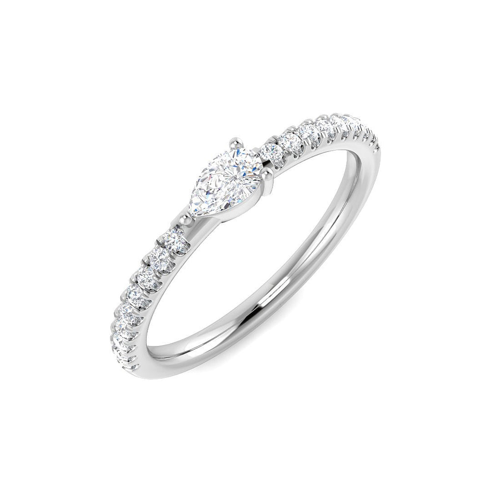 Pear-shaped diamond engagement ring with side diamonds in white gold