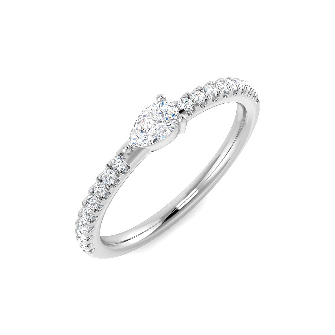 Pear-shaped diamond engagement ring with side diamonds in white gold