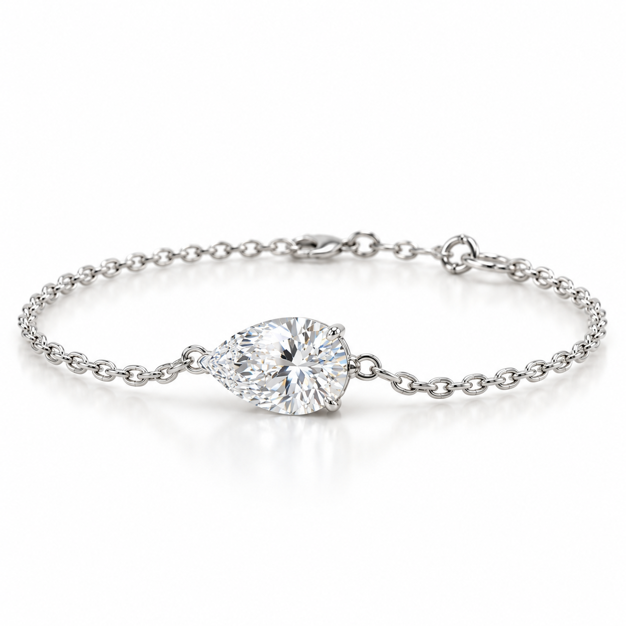 1.00Ct D/VS Lab Grown Pear Diamond Everyday Bracelet 950 Platinum Ready To Ship