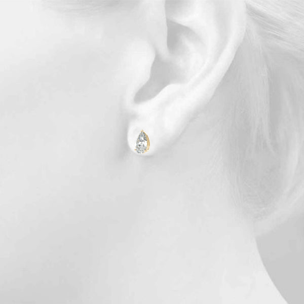 Lab-Grown Pear Shape Diamond Stud Earrings For Women, 4 Prong Setting, D Color and VVS Clarity