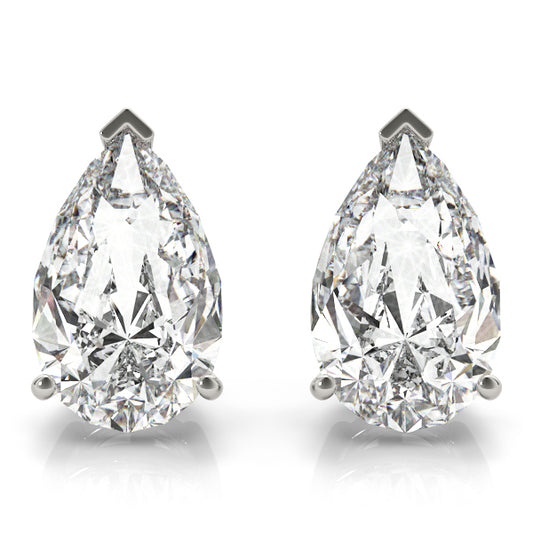 Lab-Grown Pear Shape Diamond Stud Earrings For Women, 4 Prong Setting, D Color and VVS Clarity